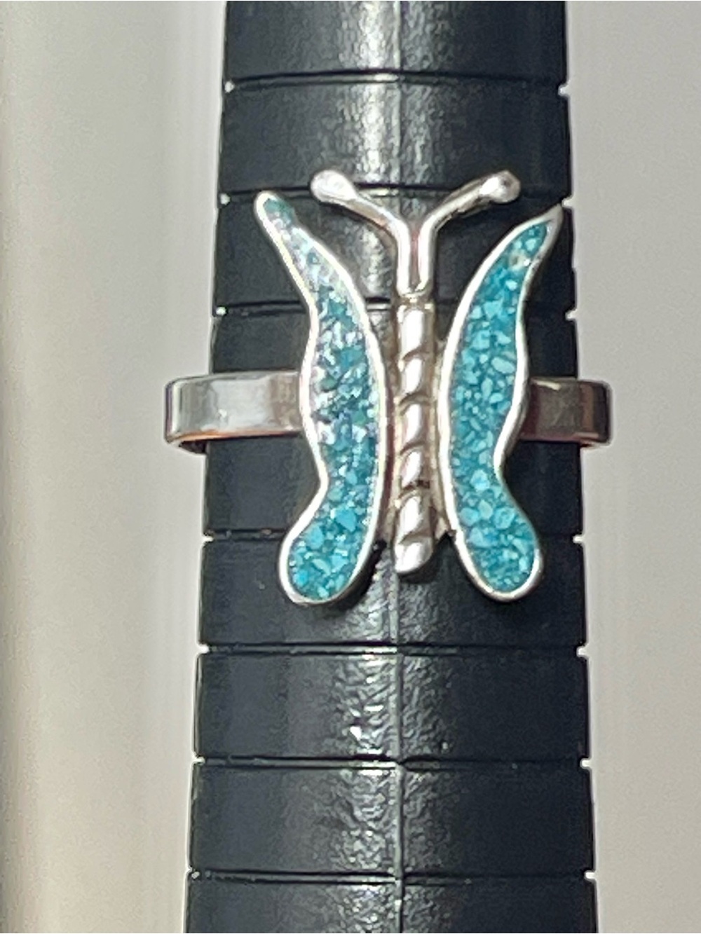 VTG Southwest  Sterling silver crushed Turquoise butterfly ring Sz 6.75